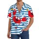 thumbnail image 1 of Fotbe Red Funny Crab on Blue Stripe Camisa Estampada de Manga Corta para Hombre, Casual de Verano, Estilo Playero, Sin Arrugas-XX-Large, 1 of 5