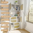 thumbnail image 5 of Storage Cabinet with Rattan Doors, Tall Freestanding Hutch Cabinet with Power Outlet,4 cabinet door and 4 Drawers& 1 Large Countertop, Buffet Drawer Cabinet door design, 5 of 10