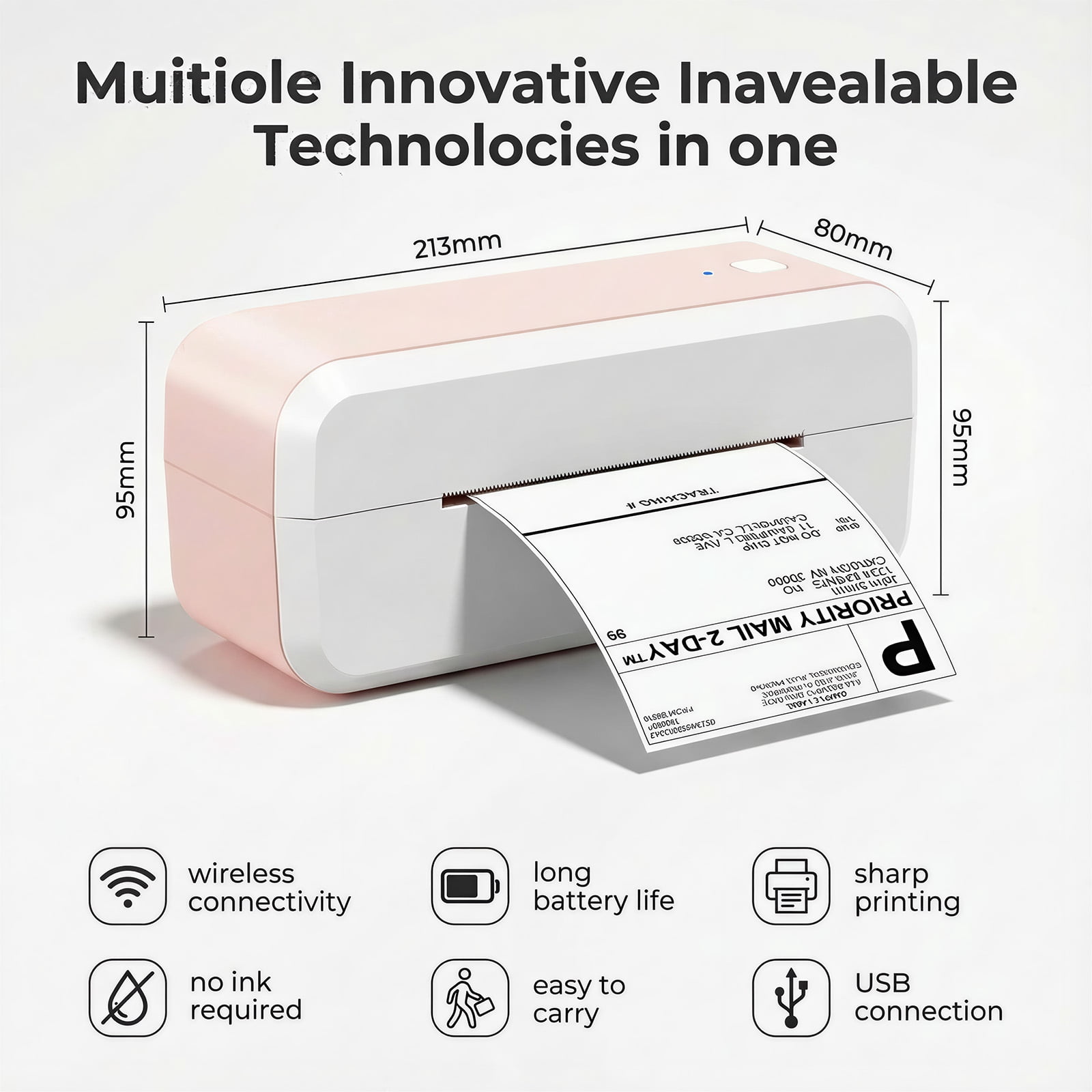 Phomemo Bluetooth Thermal Shipping Label Printer, 4x6 Wireless Label Printer for Shipping Packages, Compatible Android, iOS, Mac OS, and Windows, Widely Used for Amazon, Ebay, Shopify, Etsy, USPSPink