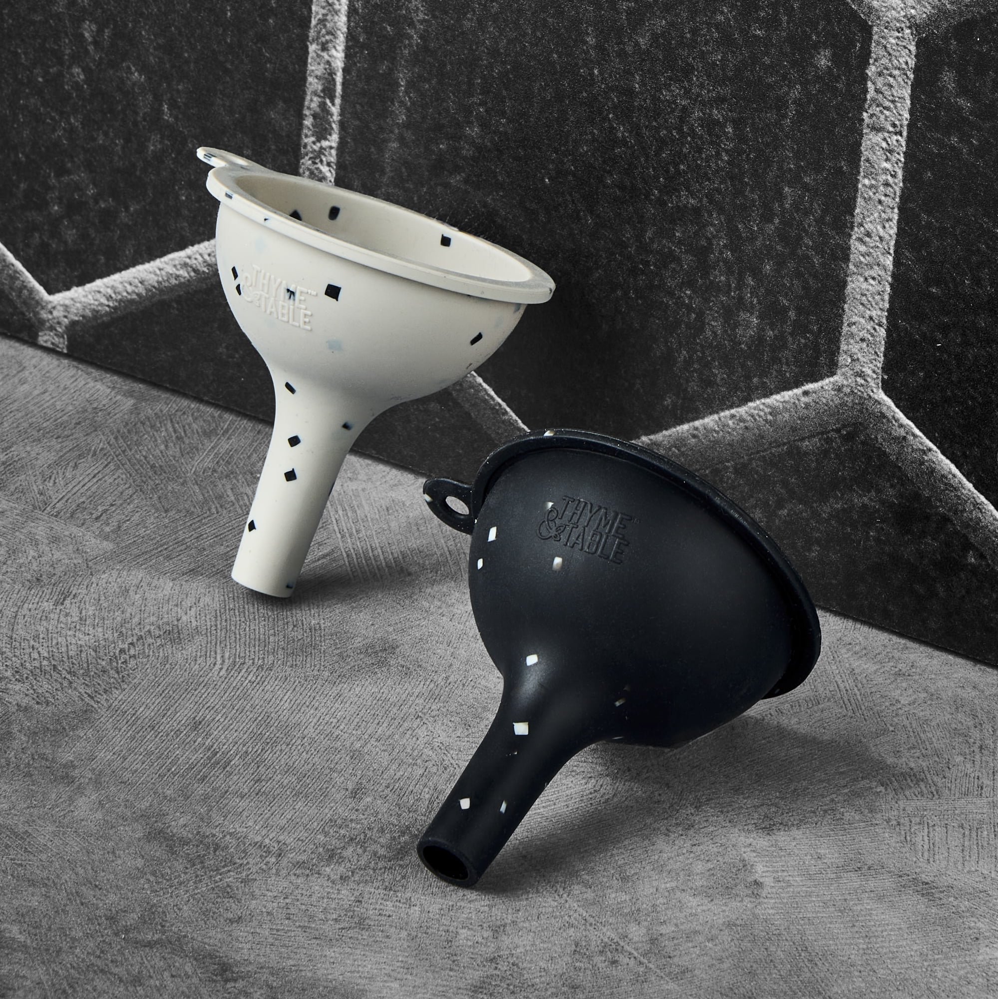 Thyme & Table Mini Silicone Funnel, Cream and Black Dots