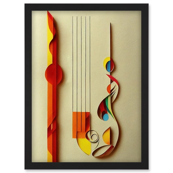 Kandinsky Inspired Abstract Musical Symbol Clefs Music Yellow Turquoise Orange Artwork Framed Wall Art Print A4