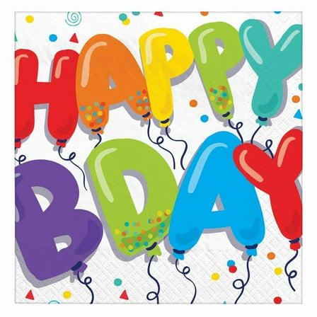 Multicolor Birthday Balloons Luncheon Napkins - 6.5" x 6.5" (36-Pack) - Vibrant & Disposable Paper Napkins for Birthday Parties and Celebrations