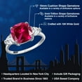 thumbnail image 2 of Gem Stone King 10K White Gold Red Created Ruby and White Zirconia Engagement Ring for Women | 6.54 Cttw | Cushion 10MM | Gemstone July Birthstone | Size 8, 2 of 6