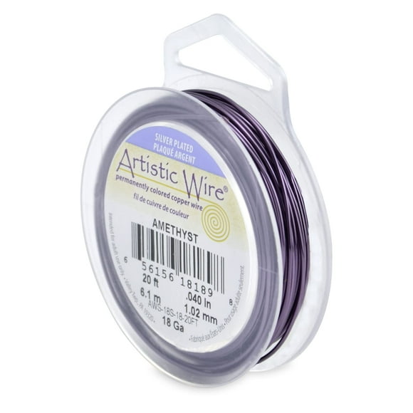 Artistic Wire Fil de Cuivre Coloré Résistant au Ternissement Plaqué Argent 1,0 mm, 18 Gauge, 20 Pi, Améthyste