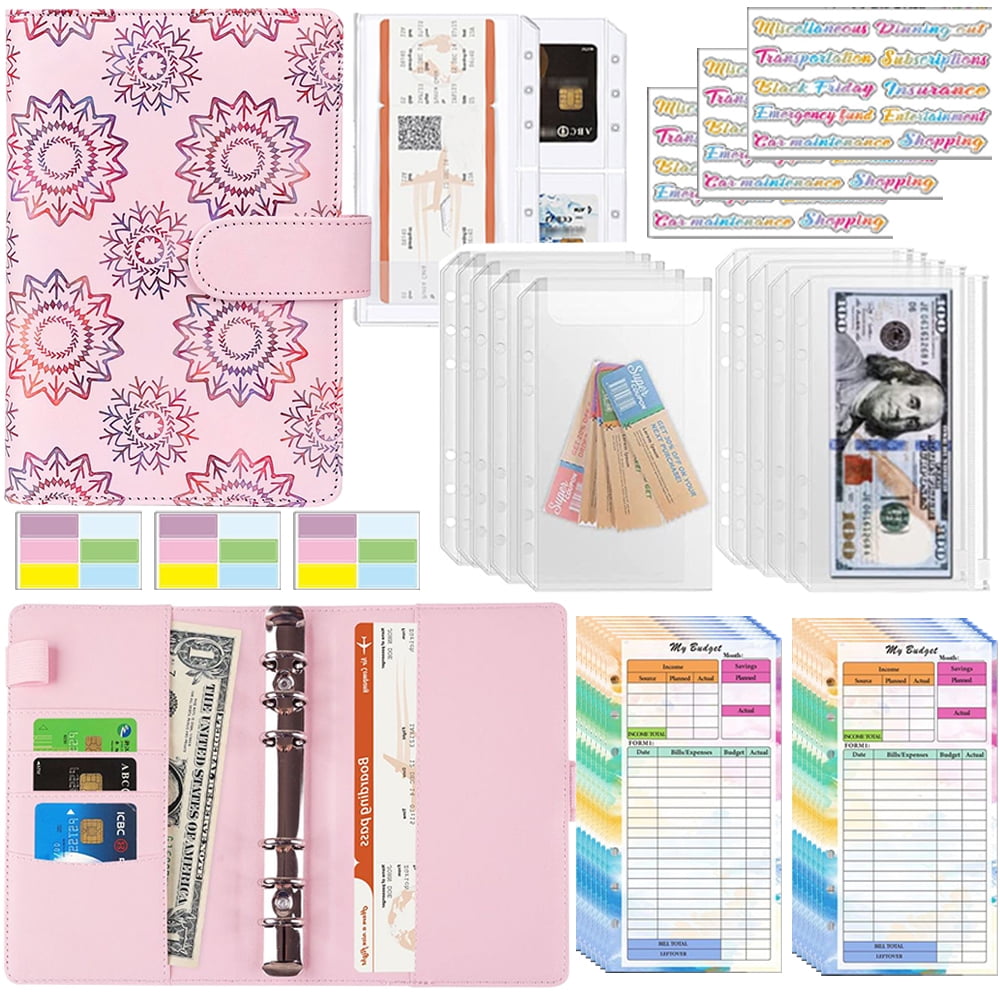 Money Saving Binder with Envelope, A6 Budget Binders Set Cash Envelopes