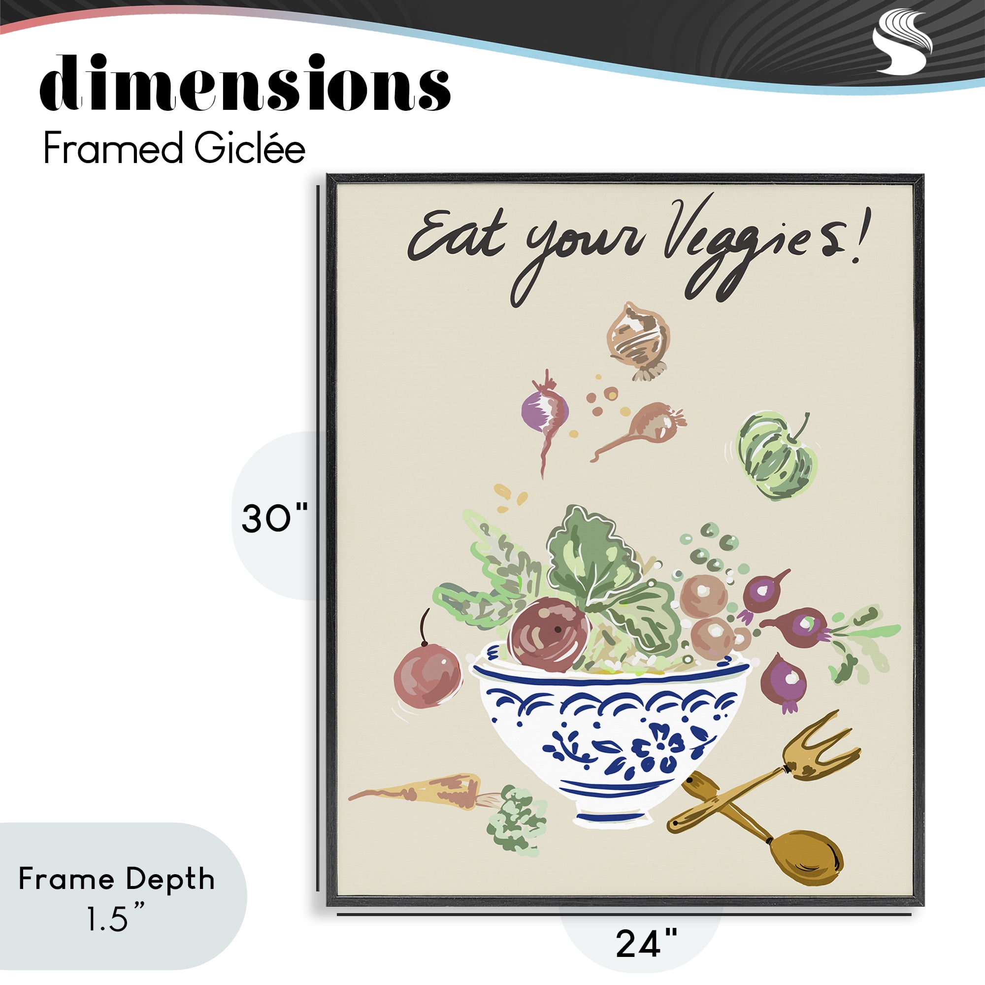Stupell Industries Eat Your Veggies Bowl Black Framed Giclee Art, design by Ani Del Sol