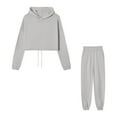 thumbnail image 5 of Huankd Sweatsuits for Women Set 2 Piece Tracksuits Outfits Casual Long Sleeve Crop Hoodie Jogger pants Matching Sets Light Gray S, 5 of 6