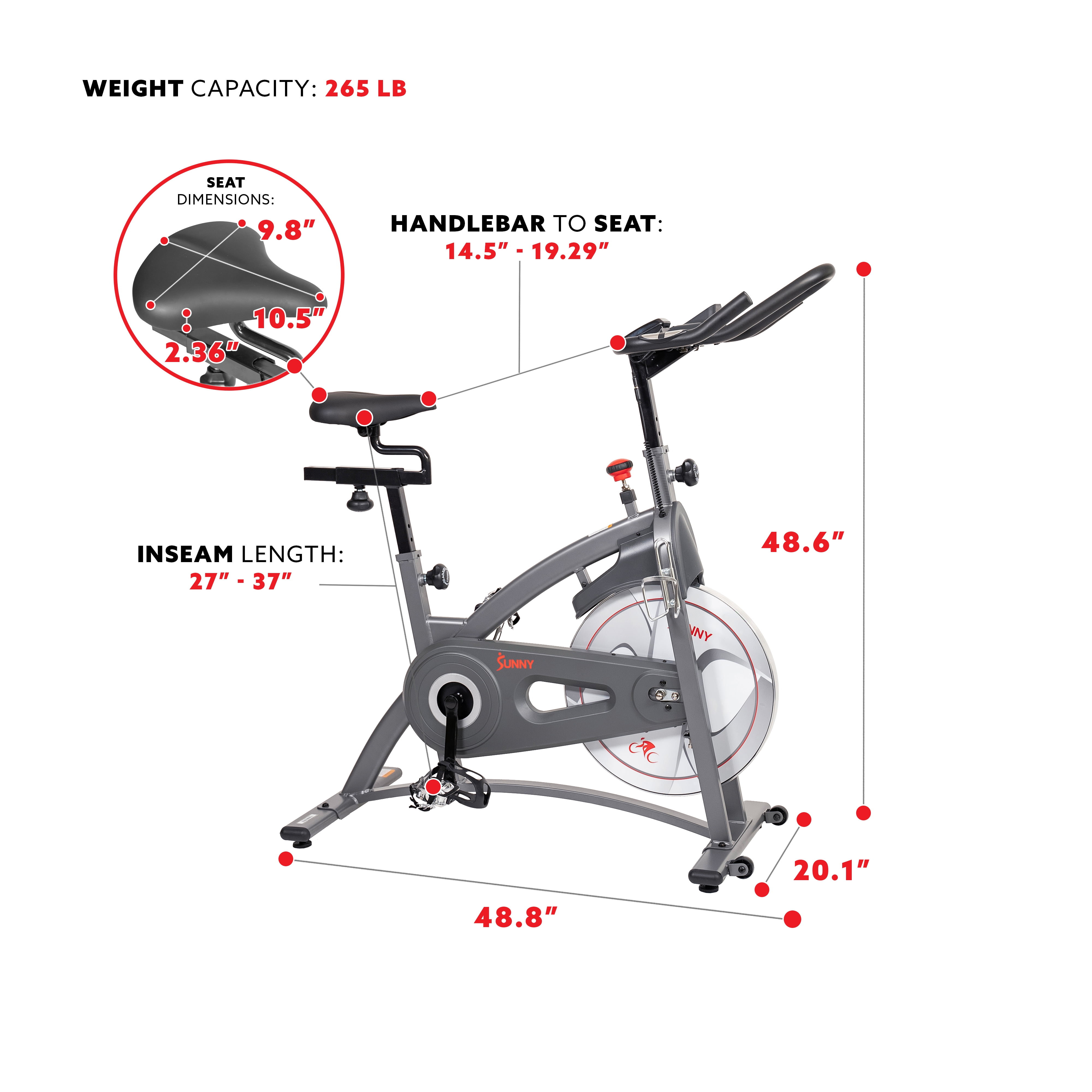 Sunny Health & Fitness Endurance Magnetic Belt Drive Indoor Cycle Exercise Bike for Stationary Cardio w Free SunnyFit® App Membership SF-B1877