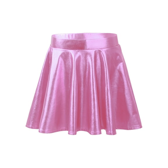 YUUMIN Big Girls Metallic Dance Skirts with Built In Shorts Modern Jazz Hiphop Disco Party Dress-up Pink 8