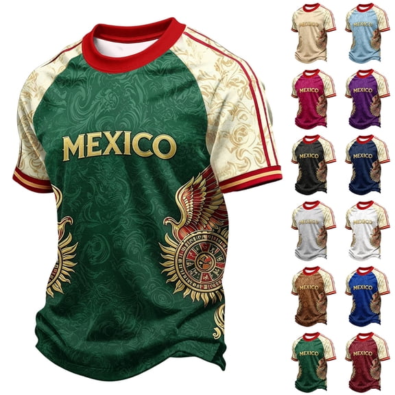 2026 New Mexico Soccer Jersey, Printed Mexico National Team Design, Mexican Jersey Soccer T-Shirt, Mens Crew Neck Short Sleeve Match Day Athletic Casual Football Shirt for Adult