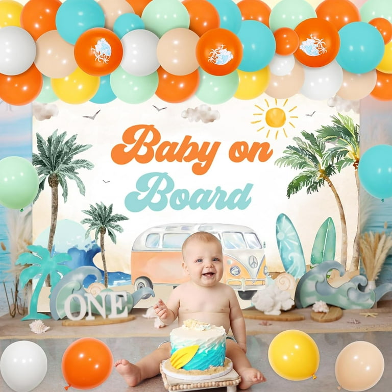 Surf Theme Baby Shower Decorations Hawaiian Baby on Board Baby Shower  Balloon Garland Kit Vintage with Baby on Board Backdrop Summer Beach Baby  Shower Party Supplies for Surfing Baby Shower 