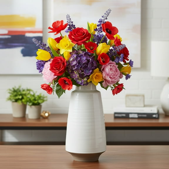 Tempany Ceramic Ribbed Round Vase with Tapered Bottom