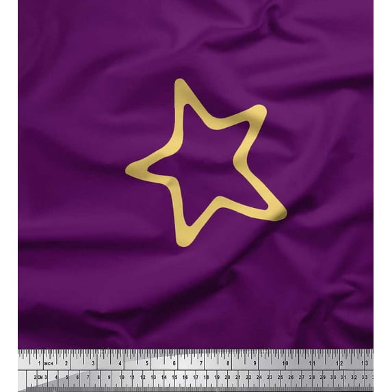 Soimoi Purple Cotton Voile Fabric Yellow Star Print Fabric by Yard 56 Inch Wide