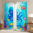 thumbnail image 2 of Erosebridal Cute Octopus Curtains Pack of 2 (42x63), Cartoon Sealife Curtains for Living Room, Yellow Fish 30%-50% Black Out Curtains, Window Drapes Bedroom Decor, 2 of 6
