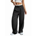 thumbnail image 1 of Pantalones Anchos y Holgados para Mujer, Estilo Palazzo Harén, Informales, A Rayas, con Cintura Elástica y Bolsillos Negro XL, 1 of 7