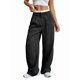 thumbnail image 1 of Pantalones Anchos y Holgados para Mujer, Estilo Palazzo Harén, Informales, A Rayas, con Cintura Elástica y Bolsillos Negro M, 1 of 7