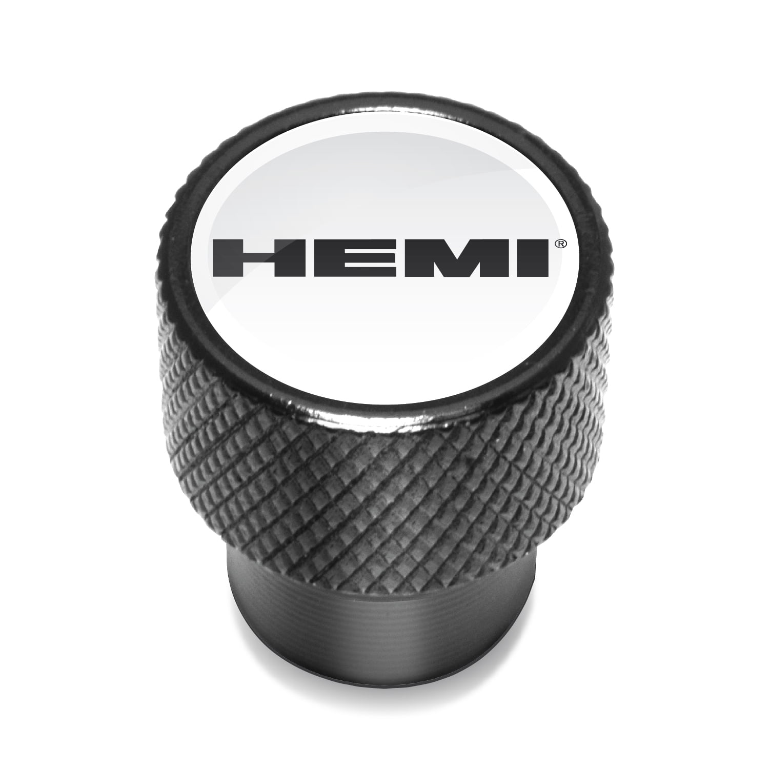 HEMI Logo in Black on Shining Silver Aluminum Tire Valve Stem Caps