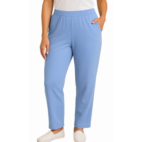 Turtle Bay New York Women's Plus Size Knit Pull on Pants - Cotton Blend Sweatpants with Flat Front Waistband and Side Seam Pockets