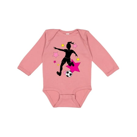 

Inktastic Girl Playing Soccer- Pink and Yellow Stars Girls Long Sleeve Baby Bodysuit