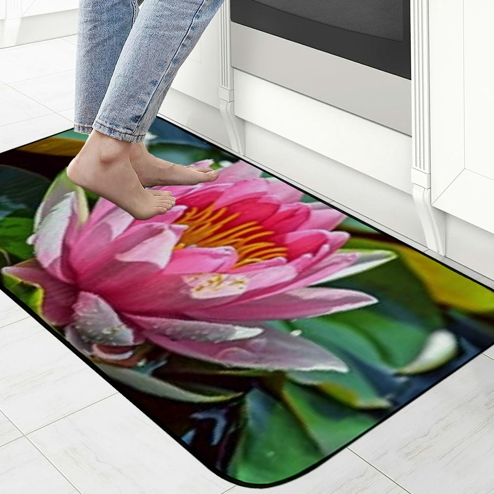 Qinduosi Decorative Door Mat, Door Mat with Non-Slip Rubber Backing, Easy Cleaning, Traps Dirt, for Entry, Patio, Garage - Water Lily Pink Summer Pond Plant Aquatic Plant 19.68*47.24 in