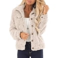thumbnail image 1 of WEIYLL Womens Fleece Jacket Lamb Wool Short Cardigan Solid Color Button Down Collar Khaki Cold Weather Tops Size XL, 1 of 9
