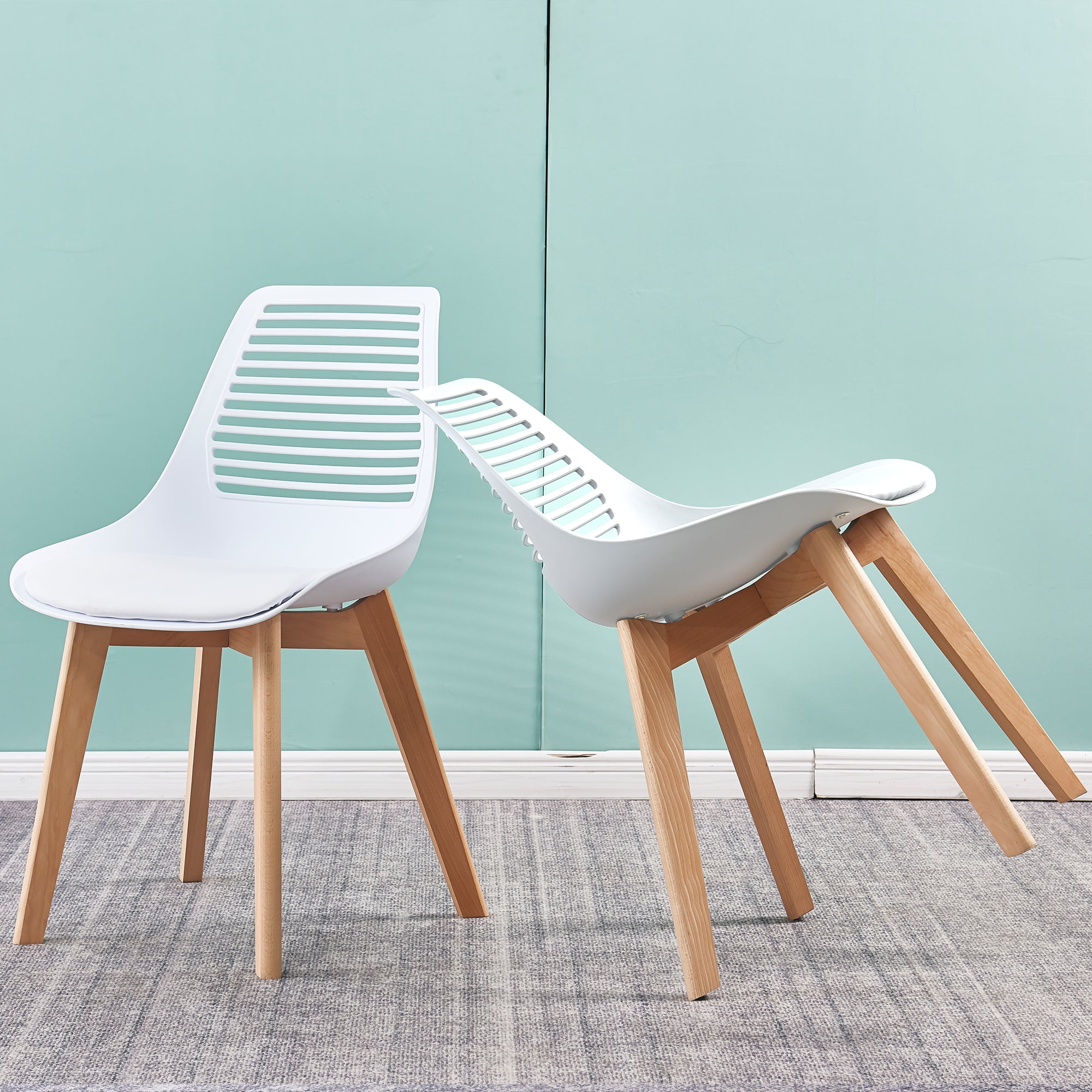 Set of 2 Modern Dining Chair Armless Side Chair with Wood Legs, Plastic