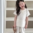 thumbnail image 2 of REDARER Toddler Girls Soft Cotton Ribbed Sleepwear, Floral Print Short Sleeve Top & Pants Pajama Set,2-3 Years, 2 of 4