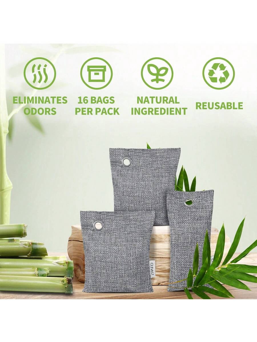 Bamboo Charcoal Air Purifying Bags (14 Pack), Natural Odor Absorber and Moisture Remover for Home, Closet, Car, and Shoes, 2x200g & 12x50g Charcoal Deodorizer Bags, Unscented & Eco-Friendly