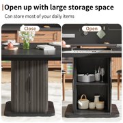 Extendable Round Dining Table for 4–8, 59 Modern Kitchen Table with Storage & Fluted Wood Sliding Door, Black