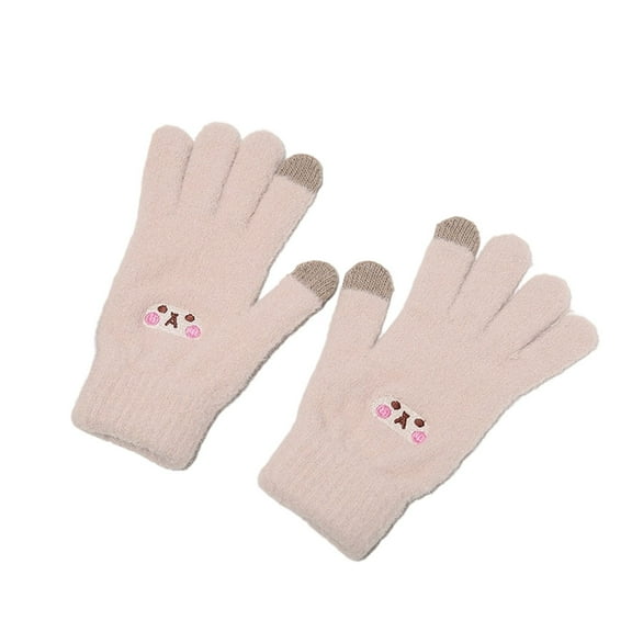 KyCheLot Knitted Gloves for Women Solid Color Full Finger Touchscreen Gloves Winter Trendy Thermal Gloves