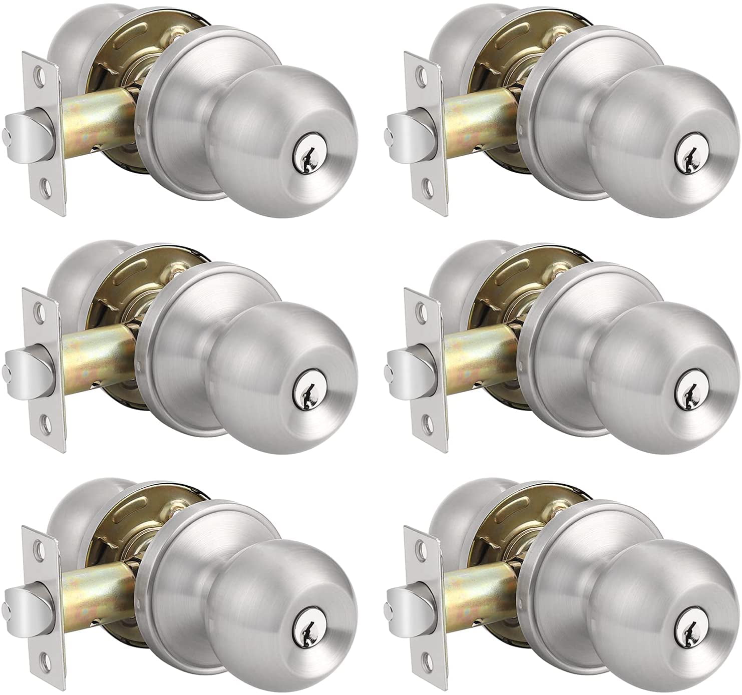for Office or Front Door Lock with 3 Combo Keys Probrico（3 Pack）Entry Door Knob Keyed Alike,Satin Nickel Finish Door Lock Handle,Entry Door Lock/Ball Door knobs with Lock and Same Key,Entrance Knob 