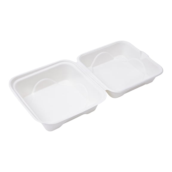 Eco-Products Compostable Disposable Clamshell Take Out Container, Eco-Friendly Sugarcane Food Container, 6" x 6", Case of 500