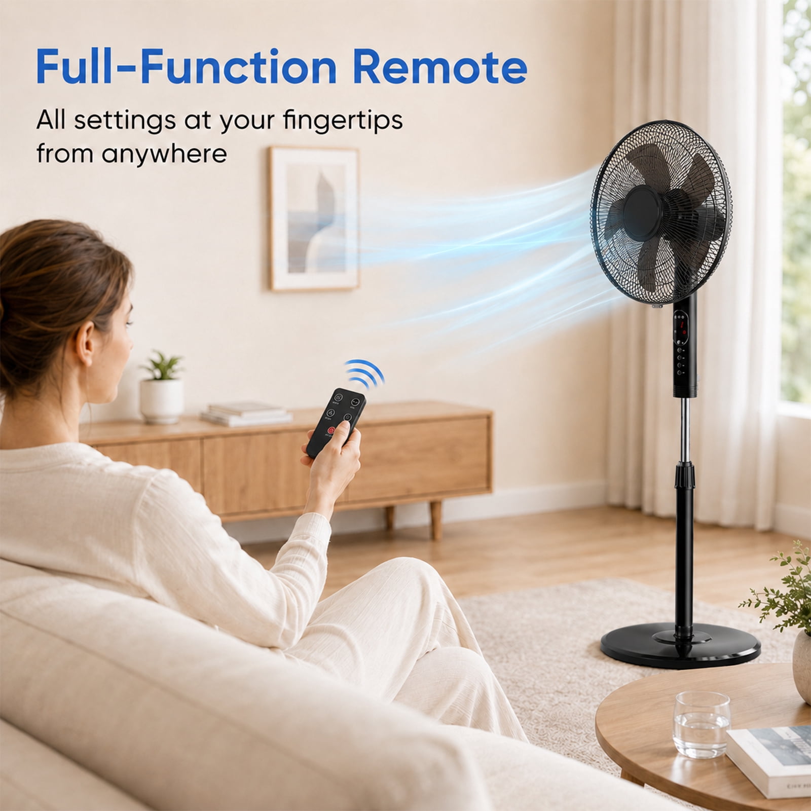 Alvantor 17" Pedestal Fans with RemotPe, Quiet Standing Fan for Bedroom Office, Adjustable Height, Timer & Multiple Modes