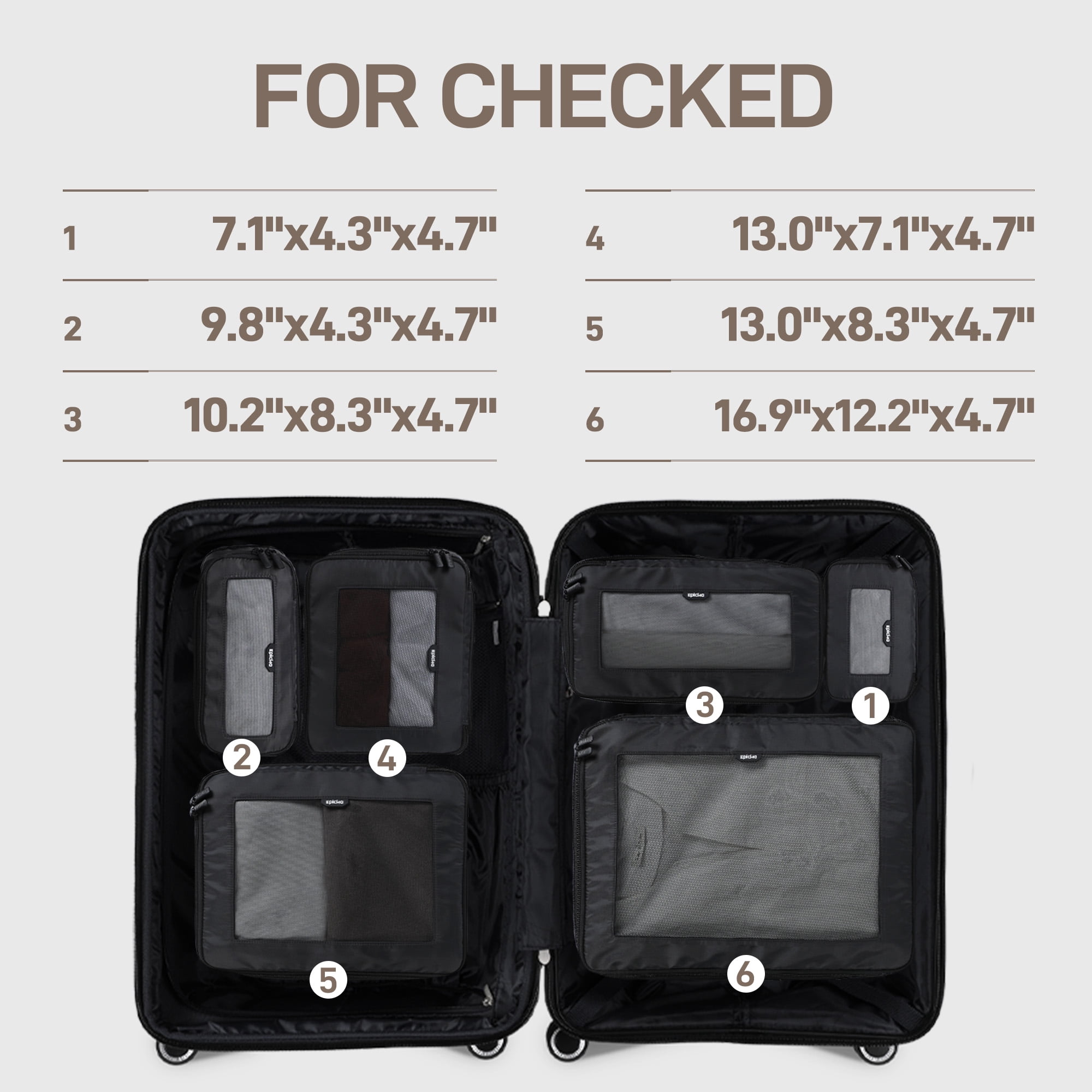 EPICKA TripCozy Compression Packing Cubes - 4 Set Durable Travel Organizer Bags with Mesh Top for Carry on (Dark Grey)