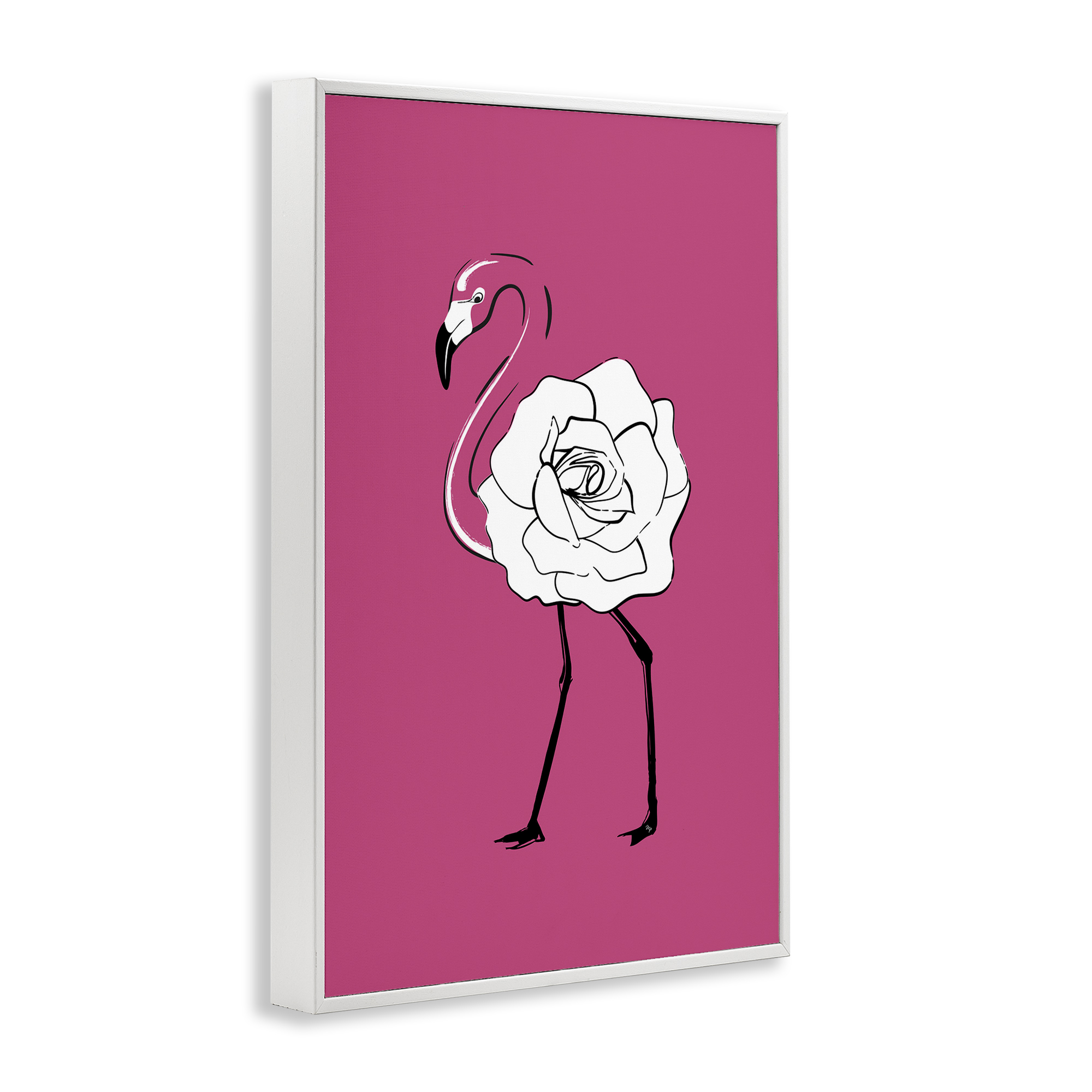 Stupell Industries Rose Blossom Flamingo Animals & Insects Painting White Framed Art Print Wall Art, 12 x 18