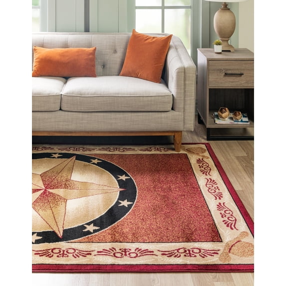Rugs.com Pioneer Collection Rug – 4' x 6' Red Medium-Pile Rug Perfect For Living Rooms, Large Dining Rooms, Open Floorplans