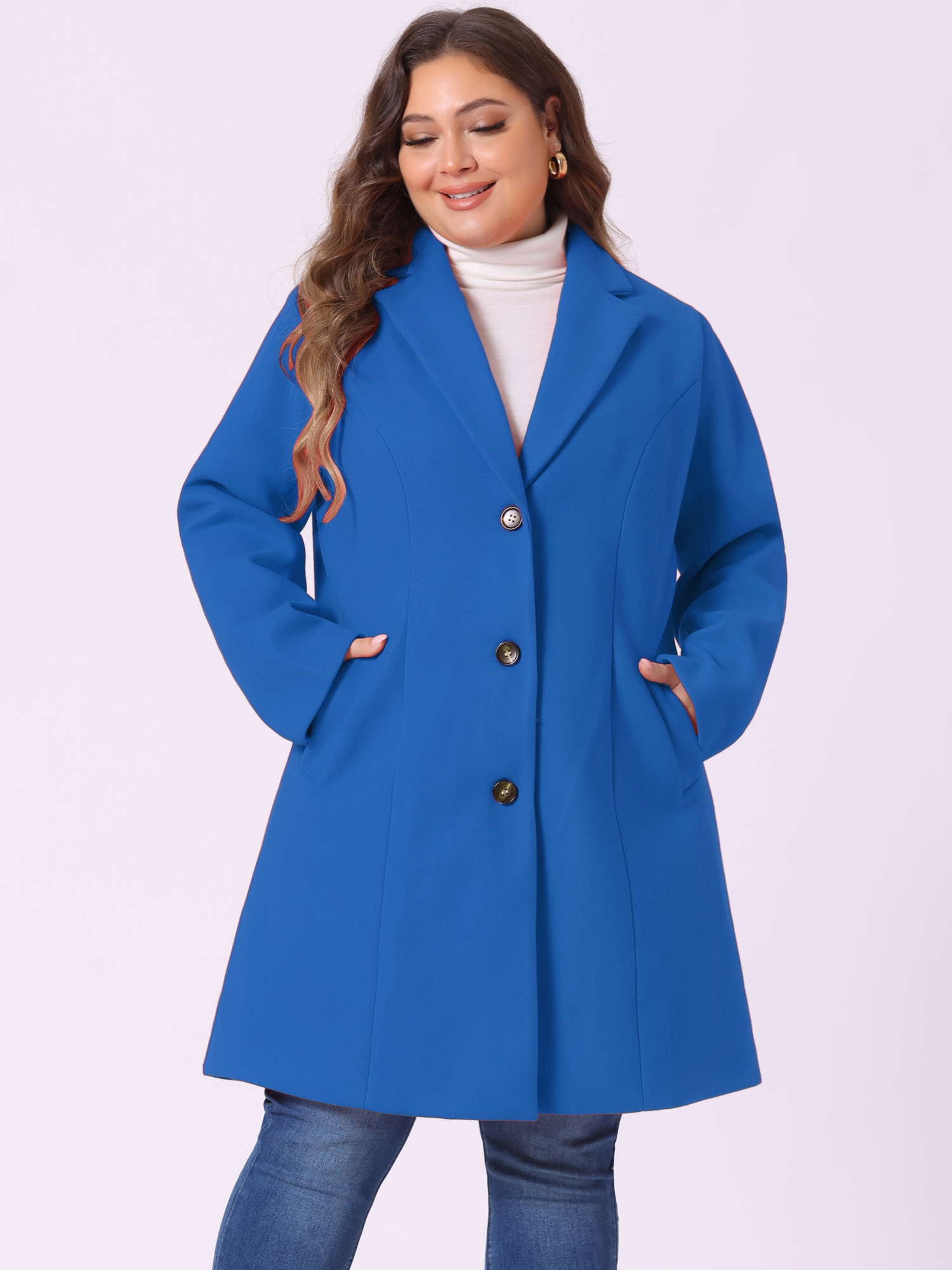 DARING DIVA Women's Plus Size Notched Lapel Single Breasted Trench Coat 4X Royal Blue