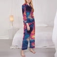 thumbnail image 3 of Fotbe Hawaiian Island Beach Shark Conjunto de Pijama de Manga Larga para Mujer con Estampado, Ropa de Dormir de 2 Piezas, Conjunto de Casa Suave y Cómodo con Bolsillos-Small, 3 of 7