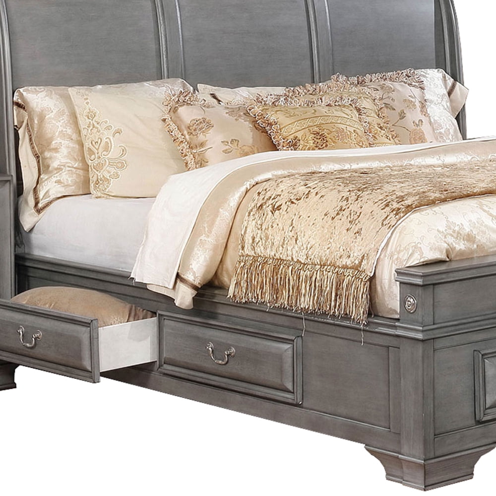Wooden Queen Size Bed with Spacious Storage Drawers Gray - Saltoro Sherpi