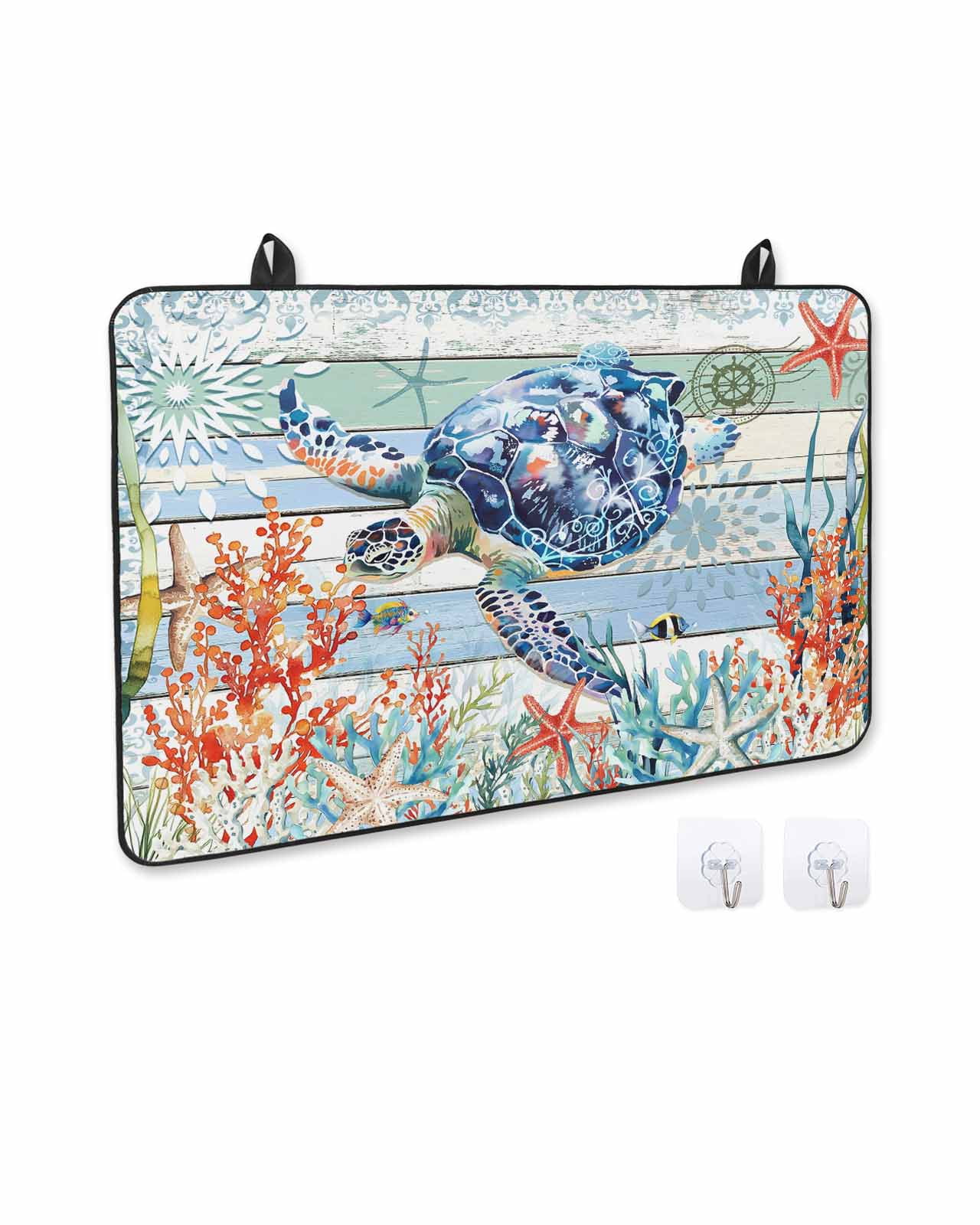 nqOlkjepod Large Induction Cooktop Protector Mat 28.5"x20.5", Sea Turtle Ocean Stove Top Covers for Electric Stove, Summer Beach Coastal Coral Wooden Stove Burner Cover Mats, Glass Top Stove Cover