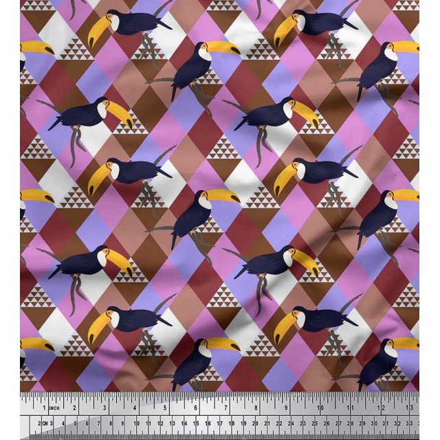 Soimoi Moss Georgette Fabric Check & Toucan Bird Decor Fabric Printed Yard 42 Inch Wide