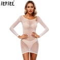 thumbnail image 2 of Vestido ceñido al cuerpo para dormir, lencería Sexy transparente 8D brillante, vestido Babydoll con cuello redondo y manga larga, traje de baño elástico para cubrir, 2 of 5