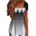 thumbnail image 3 of BiZtdJrK Womens Cutout Lace Tees Shirts Summer Casual Square Neck Short Sleeve Blouses Shirt Fashion Floral Print Pullover Beach Tops Gray M, 3 of 8
