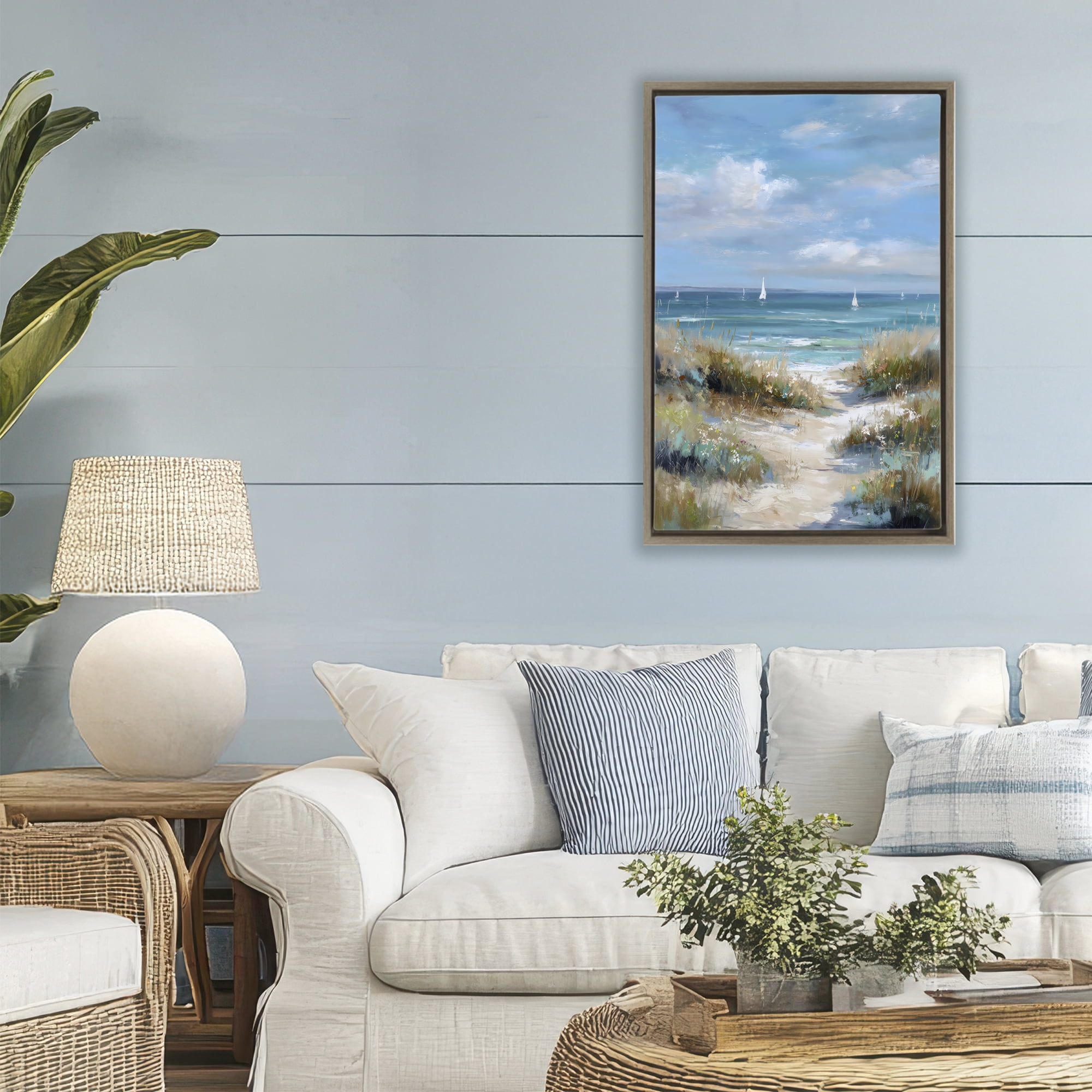 Stupell Industries Sailboat Path Impression Brown Framed Floater Canvas Wall Art, design by Petal Prints Design