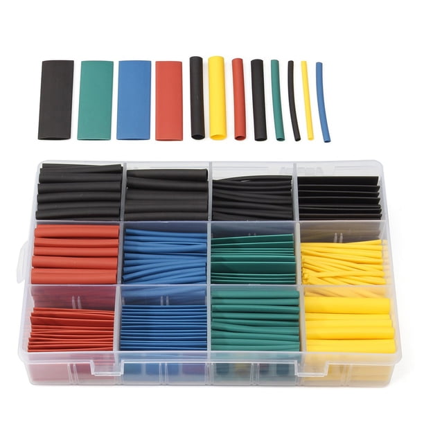 520 unidades de tubos termorretráctiles para envolver cables, 5 colores, 8 tamaños, con estuche