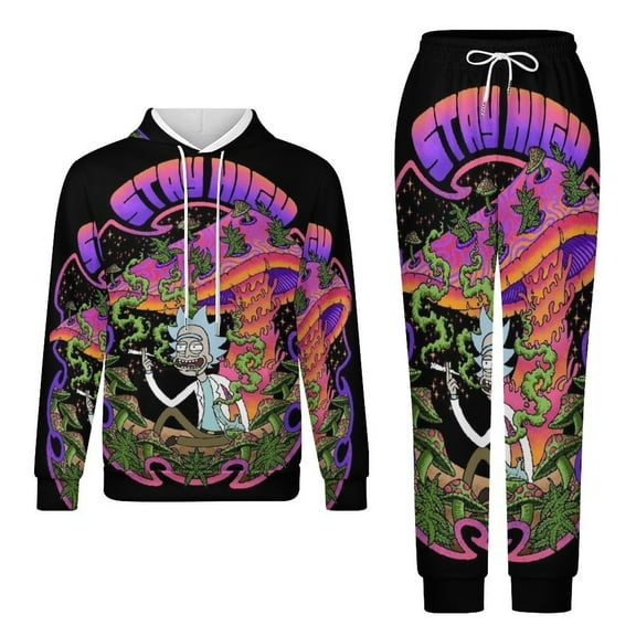 Rick And Morty Unisex Adult Sweatsuits Hoodie & Sweatpants Long Sleeve Hooded Sweatshirt Matching Joggers Tracksuit Sets 2XS