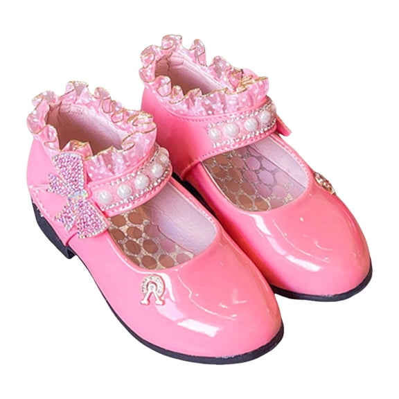 Quealent Girls Mary Jane Dress Shoes for Toddler Kids Flower Rhinestone Front Bow Ballerina Flat Light Pink for Size 1