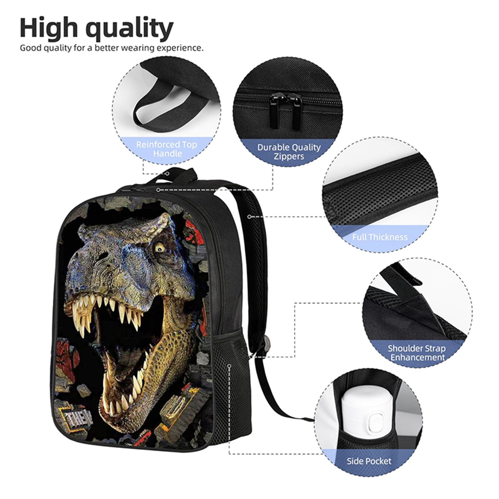 Dinosaur Backpack with Insulated Lunch Bag and Pencil Case, 3 in 1 Backpack Set, Laptop Backpack, Nylon Material, 17 Inch