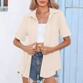 thumbnail image 4 of LEAVINGSUO 2026 50% off Clear! Womens Tops Fashion Woman Causal Button Solid Blouse Short Sleeve T-Shirt Summer Tops, 4 of 9