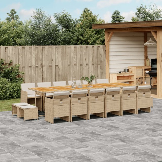 vidaXL 17 Piece Garden Dining Set with Cushions Beige Poly Rattan